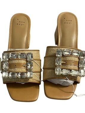 a new day Tan Jeweled Woven Square-Toe Heels